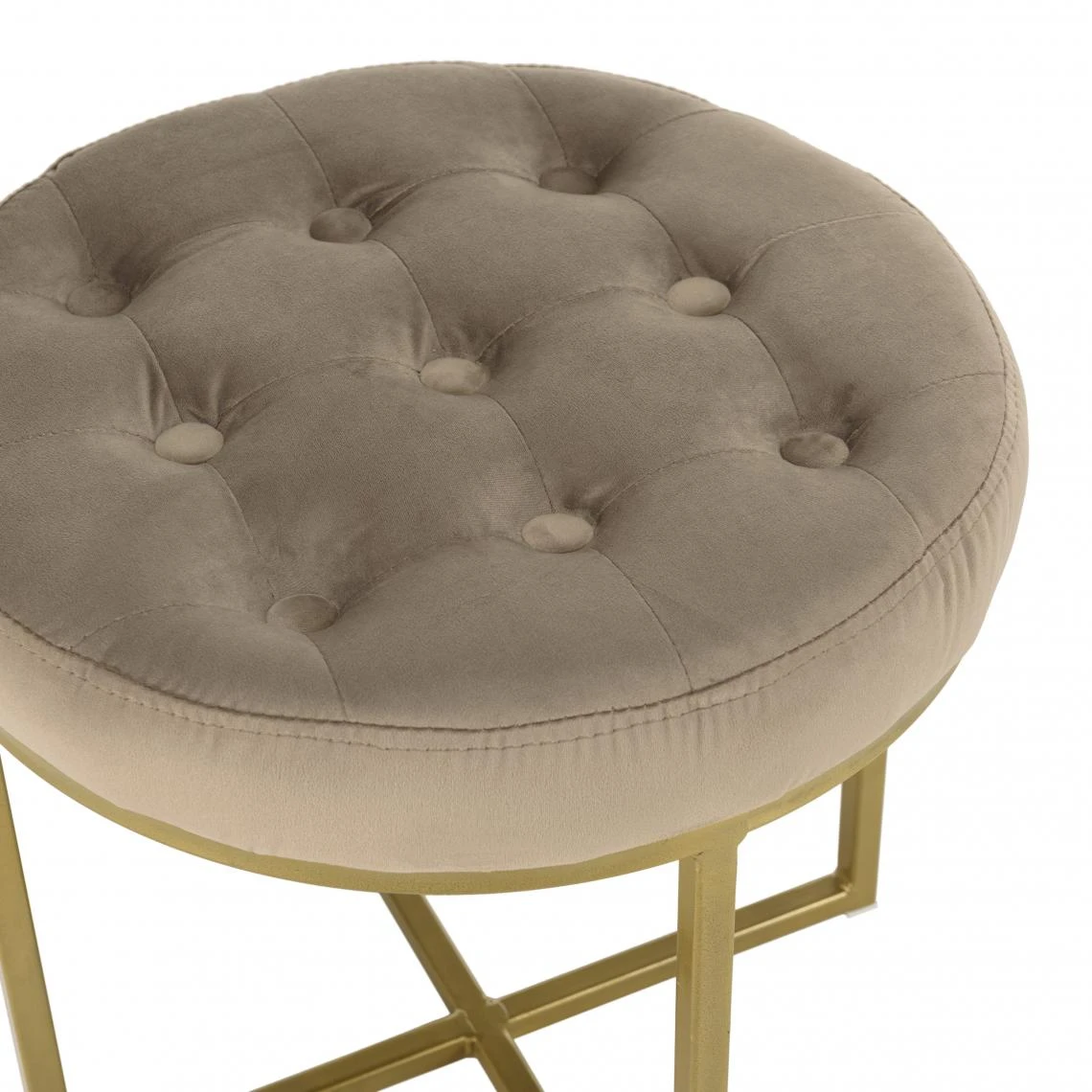 MACABANE Tabouret Rond 41x41cm Velours Taupe Avec Boutons Pieds Croisés Métal... 7 MACABANE Tabouret Rond 41x41cm Velours Taupe Avec Boutons Pieds Croisés Métal... – Image 7