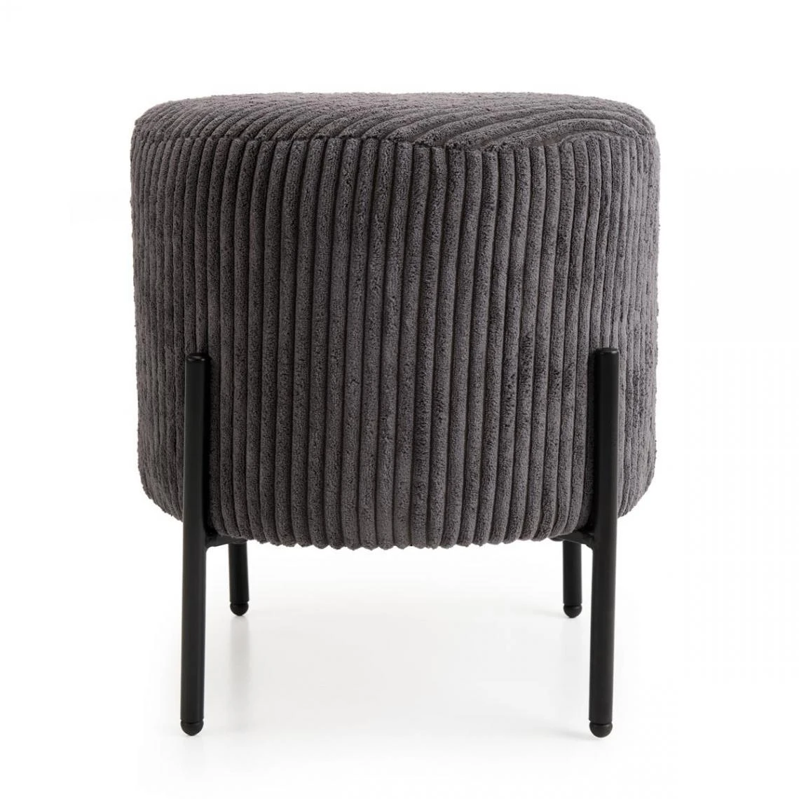 MACABANE Tabouret Rond ALBANE Velours Cotelé Gris Anthracite Pieds Métal 4 MACABANE Tabouret Rond ALBANE Velours Cotelé Gris Anthracite Pieds Métal – Image 4