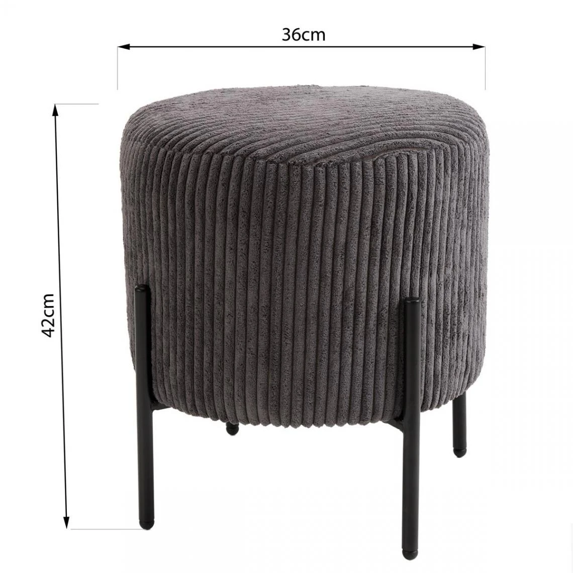 MACABANE Tabouret Rond ALBANE Velours Cotelé Gris Anthracite Pieds Métal 8 MACABANE Tabouret Rond ALBANE Velours Cotelé Gris Anthracite Pieds Métal – Image 8