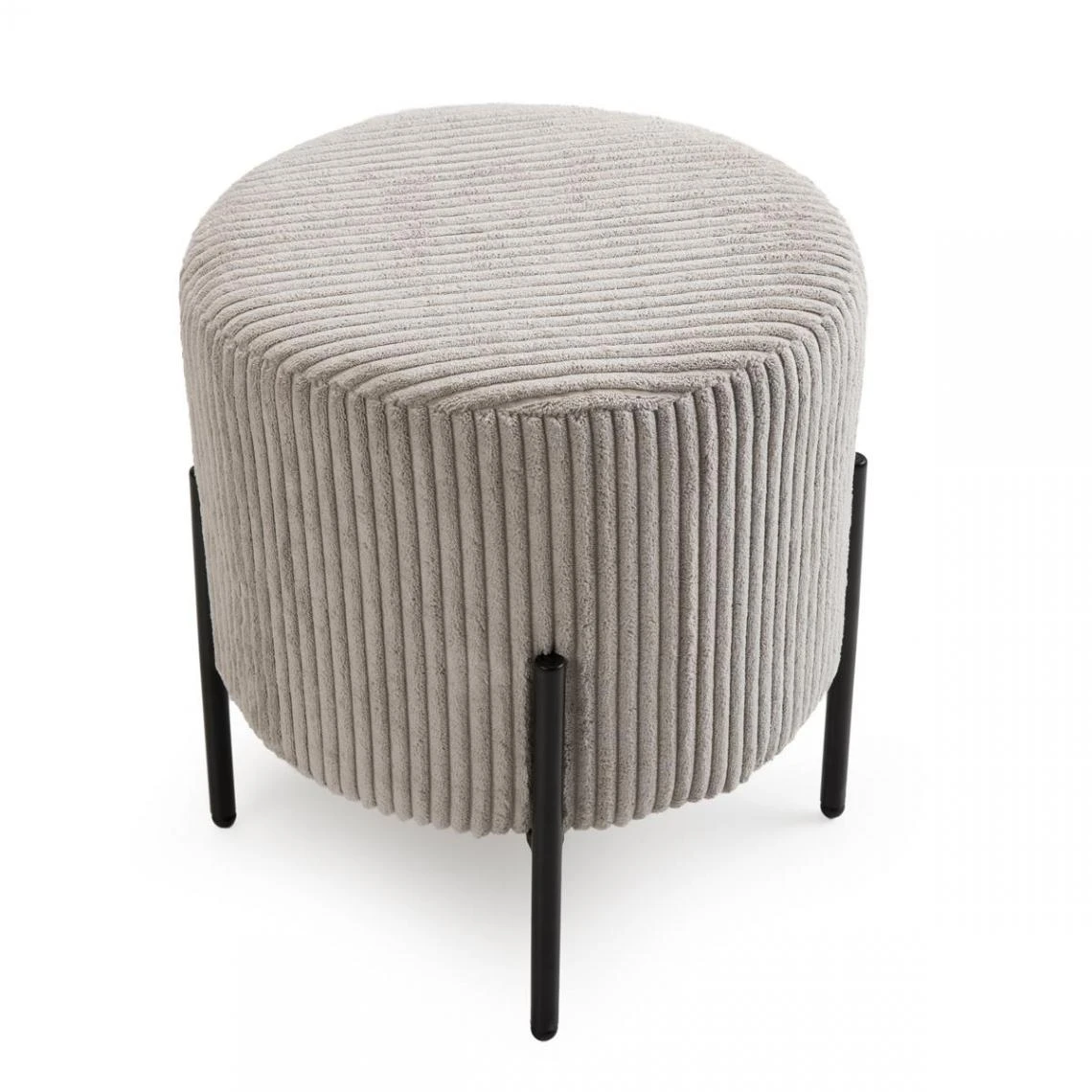 MACABANE Tabouret Rond ALBANE Velours Cotelé Gris Perle Pieds Métal 6 MACABANE Tabouret Rond ALBANE Velours Cotelé Gris Perle Pieds Métal – Image 6