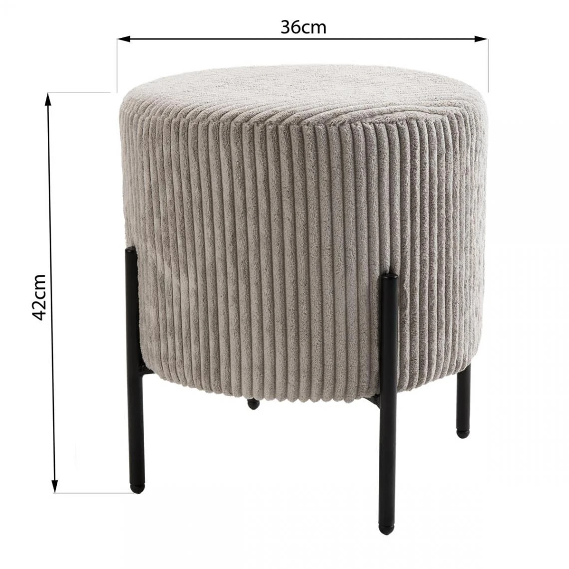 MACABANE Tabouret Rond ALBANE Velours Cotelé Gris Perle Pieds Métal 8 MACABANE Tabouret Rond ALBANE Velours Cotelé Gris Perle Pieds Métal – Image 8