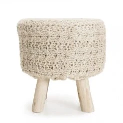MACABANE Tabouret Rond CHARLES Bois Et Laine Ivoire -Magasin Joss & Main tabouret rond charles bois et laine ivoire design 667010 4 1140x1140