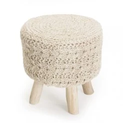 MACABANE Tabouret Rond CHARLES Bois Et Laine Ivoire -Magasin Joss & Main tabouret rond charles bois et laine ivoire design 667010 8 1140x1140
