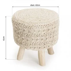 MACABANE Tabouret Rond CHARLES Bois Et Laine Ivoire -Magasin Joss & Main tabouret rond charles bois et laine ivoire design 667010 9 1140x1140