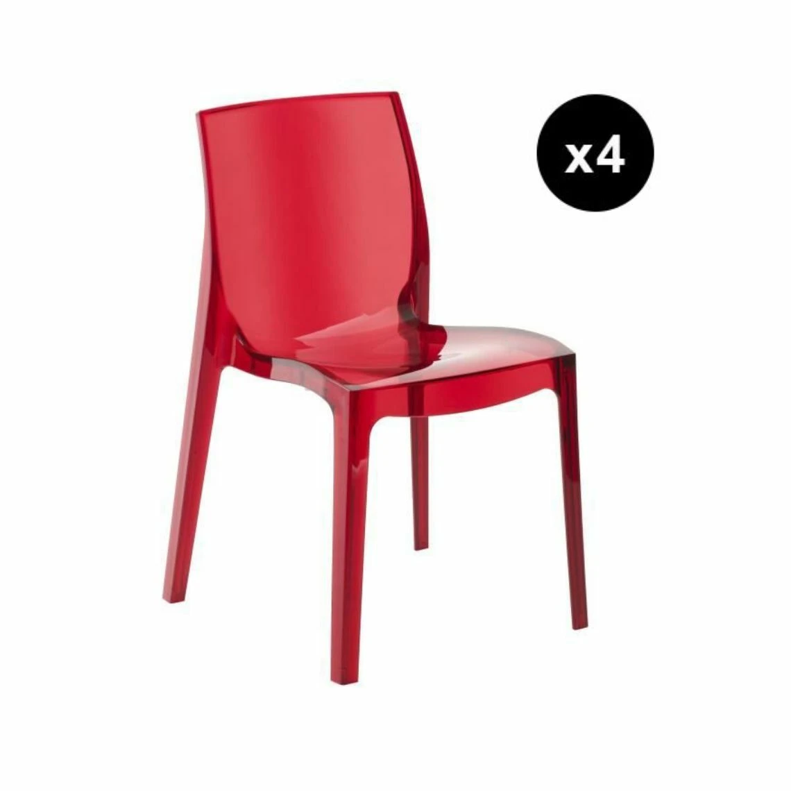 3S. X Home Lot De 4 Chaises Design Rouge Transparent Lady 1 3S. X Home Lot De 4 Chaises Design Rouge Transparent Lady