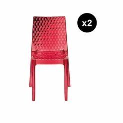 3S. X Home Lot De 2 Chaises Design Transparente Rouge Delphes