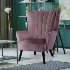 MENZZO Fauteuil Scandinave Vidal En Velours Rose -Magasin Joss & Main vidal velours rose