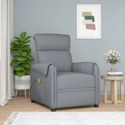 VidaXL Fauteuil De Massage Inclinable Gris Clair Tissu