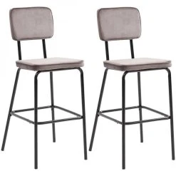 Altobuy ZELLI - Lot De 2 Chaises De Bar Velours Beige Et Pieds Métal